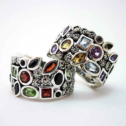 Multi-stone Wide Marcasite Ring Light Gemstones